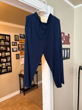 Banana Republic Navy Pinstripe Elastic Waist Trousers